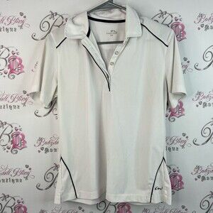 Cracked wheat tshirt button up cream White Polo Shirt with Black Accents